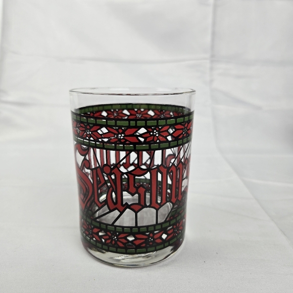 Vintage Houze Stained Glass Seasons Greetings Christmas Glasses 12 oz Set Of 4 - Picture 4 of 14